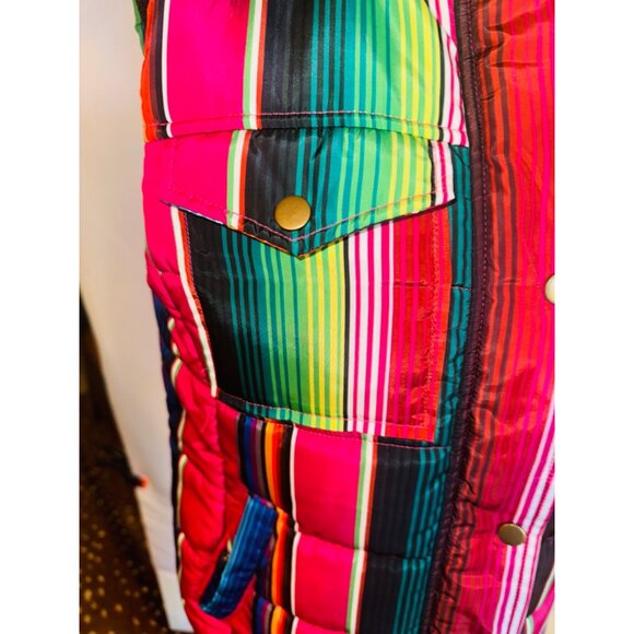 Judith March Rainbow Striped Puffer Vest Faux Fur Hood S Outdoor Street Style - Picture 11 of 15